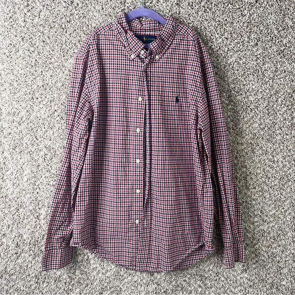 Ralph Lauren Shirt Men’s XL Red & Blue Gingham Plaid Long Sleeve Button Down - Picture 1 of 5